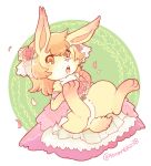  1girl brown_eyes brown_hair dress female flower full_body furry open_mouth plant rabbit solo toraneko_(38) white_background 