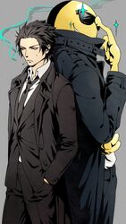  2boys ansatsu_kyoushitsu black_hair changye cigarette glasses interspecies karasuma_tadaomi koro-sensei male_focus multiple_boys necktie smoke student tagme teacher 