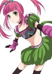  1girl blush chelsea_torn choker elbow_gloves gloves green_eyes hair_ornament long_hair midriff navel open_mouth pink_hair skirt tales_of_(series) tales_of_destiny thigh-highs twintails 