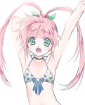  1girl bare_shoulders bikini blue_eyes blush chelsea_torn choker flat_chest gloves hair_ornament long_hair open_mouth pink_hair ribbon swimsuit tales_of_(series) tales_of_destiny twintails 