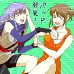  2girls 3mm blush brown_hair gintama glasses long_hair mole mole_under_eye multiple_girls purple_hair sarutobi_ayame shimura_tae 