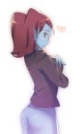  1girl ass blue_skin blush long_hair redhead sweater undertale undyne 