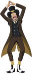  1boy formal full_body hat male_focus one_piece simple_background solo tailcoat top_hat usopp vest 