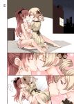  2girls barefoot comic kiss mahou_shoujo_madoka_magica multiple_girls sakura_kyouko takeshisu tomoe_mami yuri 