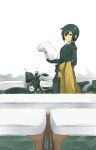  00s 1girl androgynous artist_request black_hair green_eyes ground_vehicle hermes kino kino_no_tabi long_coat motor_vehicle motorcycle short_hair solo tagme vehicle 