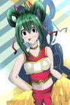  1girl asui_tsuyu boku_no_hero_academia breasts cheerleader green_hair midriff navel pom_poms skirt 