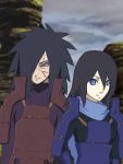  1boy 1girl armor black_hair blue_eyes long_hair looking_at_viewer naruto uchiha_madara 