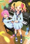  2girls absurdres blonde_hair grand_piano highres instrument multiple_girls official_art open_mouth piano 