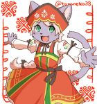  1girl cat dress female furry green_eyes grey_hair hat short_hair solo toraneko_(38) white_background 