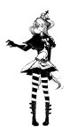  1girl boots crown female full_body high_heel_boots high_heels monochrome one_piece perona skirt solo striped striped_legwear thigh-highs twintails white_background 