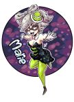  1girl bare_shoulders breasts cleavage domino_mask earrings food food_on_head grey_hair hotaru_(splatoon) jewelry object_on_head solo splatoon sushi swamitsunami white_gloves white_hair yellow_eyes 