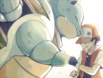  1boy baseball_cap black_hair blastoise fingerless_gloves gloves hat pokemon pokemon_(game) red_(pokemon) red_(pokemon)_(classic) roku_roku_(greentea66) 