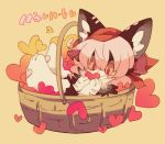  androgynous apple cat eating full_body furry hat inumimi-syndrome long_hair pink_eyes pink_hair simple_background solo 