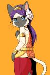  1girl blue_eyes cat female furry long_hair ponytail purple_hair simple_background skirt solo toraneko_(38) 