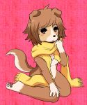  1girl brown_eyes dog female full_body furry scarf short_hair solo toraneko_(38) 