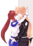  00s 2girls artist_request blonde_hair blush closed_eyes couple embarrassed fate_testarossa incipient_kiss long_hair looking_at_another lyrical_nanoha mahou_shoujo_lyrical_nanoha military military_uniform multiple_girls open_mouth ponytail side_ponytail takamachi_nanoha uniform very_long_hair yuri 