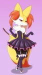  1girl aoinu111 ballet_shoes braixen corset dress elbow_gloves female full_body furry garters gloves gradient gradient_background lace pokemon red_eyes solo stick thigh-highs 