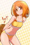  1girl bikini brown_eyes frills frown highres leaning_forward orange_hair precure ryuuta_(cure_ryuuta) shirabe_ako short_hair suite_precure swimsuit translated wig 