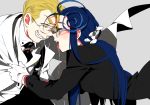  1boy 1girl blonde_hair blue_hair fangs glasses gloves hellsing kinako_(marubotan) long_hair rip_van_winkle saliva short_hair vampire 