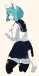  1girl aqua_hair female furry red_eyes sasamino school_uniform short_hair simple_background skirt solo uniform white_background 