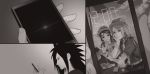  1boy 2girls haruno_sakura monochrome multiple_girls naruto tagme uchiha_madara uchiha_sarada 