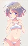  1girl bikini blue_eyes brown_hair chihiro_(oimo) frilled_bikini frills original short_hair solo standing swimsuit 