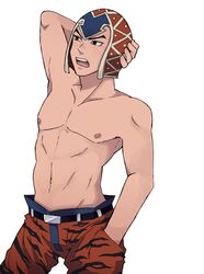  1boy abs blush character_request jojo_no_kimyou_na_bouken male_focus muscle nipples pecs solo tagme topless 