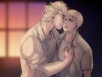  2boys blonde_hair blush brothers cigarette family incest kiss male_focus multiple_boys muscle siblings size_difference tagme yaoi 