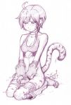  1girl animal_ears blush breasts breath_of_fire breath_of_fire_ii bustier cat_ears cat_tail facial_mark female full_body furry gloves highres monochrome no_panties no_pants pointy_ears rinpoo_chuan setogawatakumi short_hair solo tail white_background 