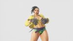  1girl 3d alternate_costume asymmetrical_hair bra buruma capcom dougi electricity laura_matsuda looking_at_viewer sash street_fighter street_fighter_v underwear undone 