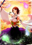  1girl brown_hair detached_sleeves final_fantasy final_fantasy_x highres japanese_clothes jewelry micesakenomitai necklace short_hair solo staff weapon yuna yuna_(ff10) 