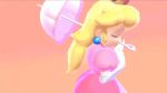  1girl animated animated_gif bangs blonde_hair blown_kiss blue_eyes crown dress elbow_gloves gloves gradient gradient_background head_tilt kiss long_hair looking_at_viewer nintendo parasol princess_peach puffy_sleeves simple_background solo sparkle super_mario_bros. tagme umbrella wink 