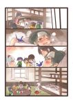  6+girls :d akagi_(kantai_collection) bed black_legwear blue_hair blue_skirt blush brown_hair bunk_bed fever hair_ribbon hairband hiryuu_(kantai_collection) houshou_(kantai_collection) japanese_clothes kaga_(kantai_collection) kantai_collection long_hair motherly multiple_girls okinu_(okinu_dane) open_mouth origami paper_crane pixiv_manga_sample pleated_skirt ponytail red_skirt ribbon short_hair shoukaku_(kantai_collection) sick side_ponytail skirt smile souryuu_(kantai_collection) twintails under_covers white_hair white_legwear white_ribbon younger zuikaku_(kantai_collection) 