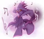  ghost hat mismagius musical_note nintendo no_humans open_mouth pokemon pokemon_(game) red_eyes solo witch witch_hat yellow_sclera 