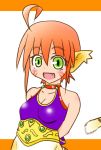  1girl animal_ears blush breasts breath_of_fire breath_of_fire_ii bustier cat_ears cat_tail facial_mark furry gloves green_eyes orange_hair pointy_ears rinpoo_chuan short_hair solo tail 