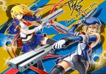  birthday blazblue blazblue:_chronophantasma blonde_hair dress dual_wield green_eyes gun hat necktie noel_vermillion official_art skirt stitched thigh-highs weapon 