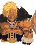  1boy abs bara blonde_hair male_focus muscle nikism pecs red_eyes scar solo tagme 