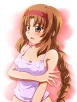  1girl blush braid breasts brown_eyes brown_hair d-frag! hairband large_breasts long_hair school_uniform shishinon takao_(d-frag!) 