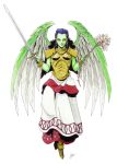  1girl angel armor blue_hair green_skin official pointy_ears shin_megami_tensei wings 
