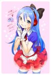  1girl artist_request ayasaki_yuu_(band_brothers) blue_eyes blue_hair bow breasts cute daigasso!_band_brothers daigasso!_band_brothers_p female headphones heart intelligent_systems long_hair nintendo pink_background smile solo 