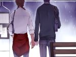  2boys male_focus multicolored_hair multiple_boys ookurikara outdoors rain shokudaikiri_mitsutada tagme touken_ranbu yaoi 