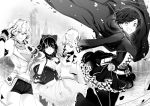  4girls black_hair blake_belladonna long_hair monochrome multiple_girls ponytail ricemo ruby_rose rwby short_hair smile weiss_schnee white_hair yang_xiao_long 