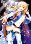  blazblue blazblue:_chronophantasma blonde_hair frills green_eyes headphones long_hair microphone noel_vermillion thigh-highs 