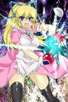  1girl apron blonde_hair blue_eyes breasts dress fang fingerless_gloves frills gloves lilith_aileron long_hair open_mouth ponytail ribbon shoes tales_of_(series) tales_of_destiny thigh-highs 
