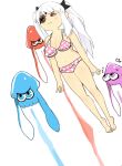  1girl 3others animal bikini crossover inkerton-kun inkling kadokawa nintendo senran_kagura senran_kagura_(series) simple_background solo splatoon squid swimsuit yagyuu_(senran_kagura) 