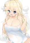  1girl bare_shoulders blonde_hair blue_eyes blush breasts cleavage hidaka0503 highres iowa_(kantai_collection) kantai_collection large_breasts long_hair naked_towel open_mouth solo star star-shaped_pupils symbol-shaped_pupils towel 