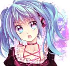  1girl alternate_costume blue_hair female hatsune_miku headphones heart heart_eyes long_hair open_mouth solo twintails vocaloid wakatsuki_you 