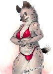  1girl artist_request bra breasts brown_eyes bulge furry gradient gradient_background hyena panties solo underwear white_background 