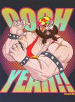  1boy alternate_costume bandanna beard capcom carmessi english looking_at_viewer parody solo street_fighter street_fighter_v upper_body zangief 