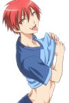  1boy akabane_karma ansatsu_kyoushitsu blush looking_at_viewer male_focus muscle naughty_face redhead solo tongue undressing 